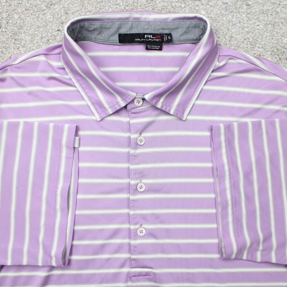 RLX Ralph Lauren Polo Shirt‎ Mens XL Purple/White Poly Stretch Short Sleeve